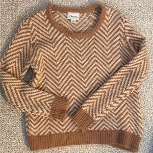 Anthropologie Ganni Tan and Cream Chevron Sweater